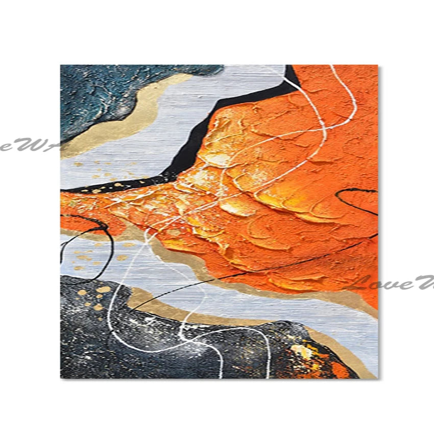 Orange Abstract Acrylic Textured Wall Painting, Unframed Picture, Knife Canvas Art, Latest Design Murals Living Room Decoration